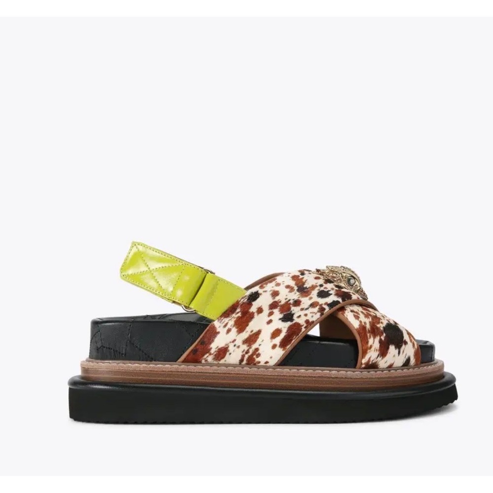Kurt Geiger Orson Sandals Womens 8.5 Brown  Cow Print Eagle Head Platform - Picture 5 of 12